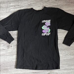 Neff Black Long Sleeve Tee with Purple & Green Rose Graphic